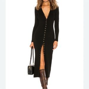 LPA Black Long Sleeve Button-Front Dress